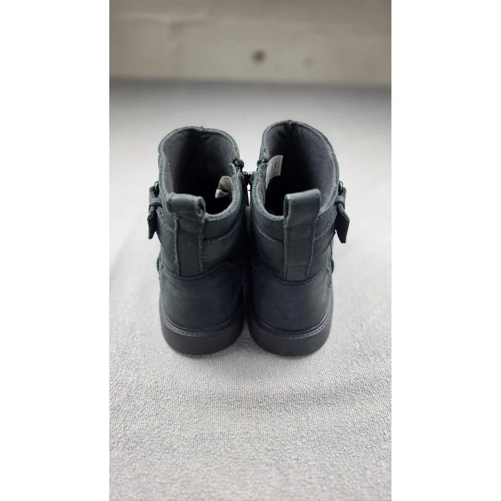 UGG Saoirse Black Leather Waterproof Moto Boots Buckle Details Women's‎ Size 6